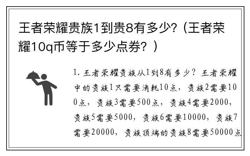 王者荣耀贵族1到贵8有多少？(王者荣耀10q币等于多少点券？)